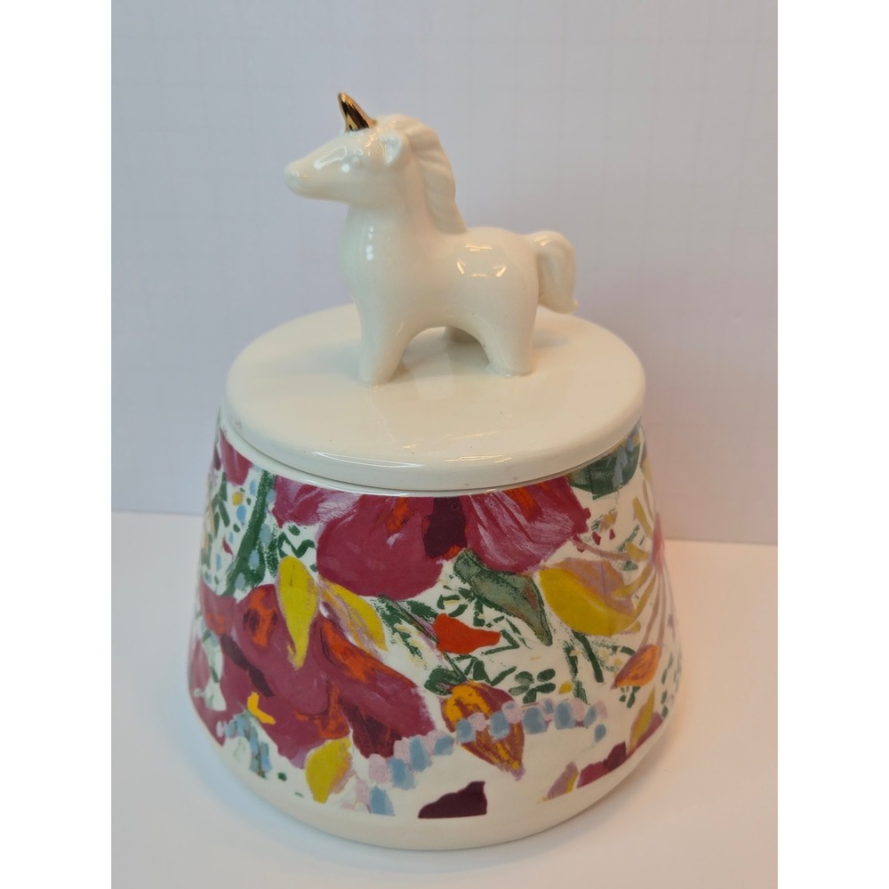Opalhouse Unicorn Canister Ceramic Trinket Treat Jar with Lid Floral Gold Horn